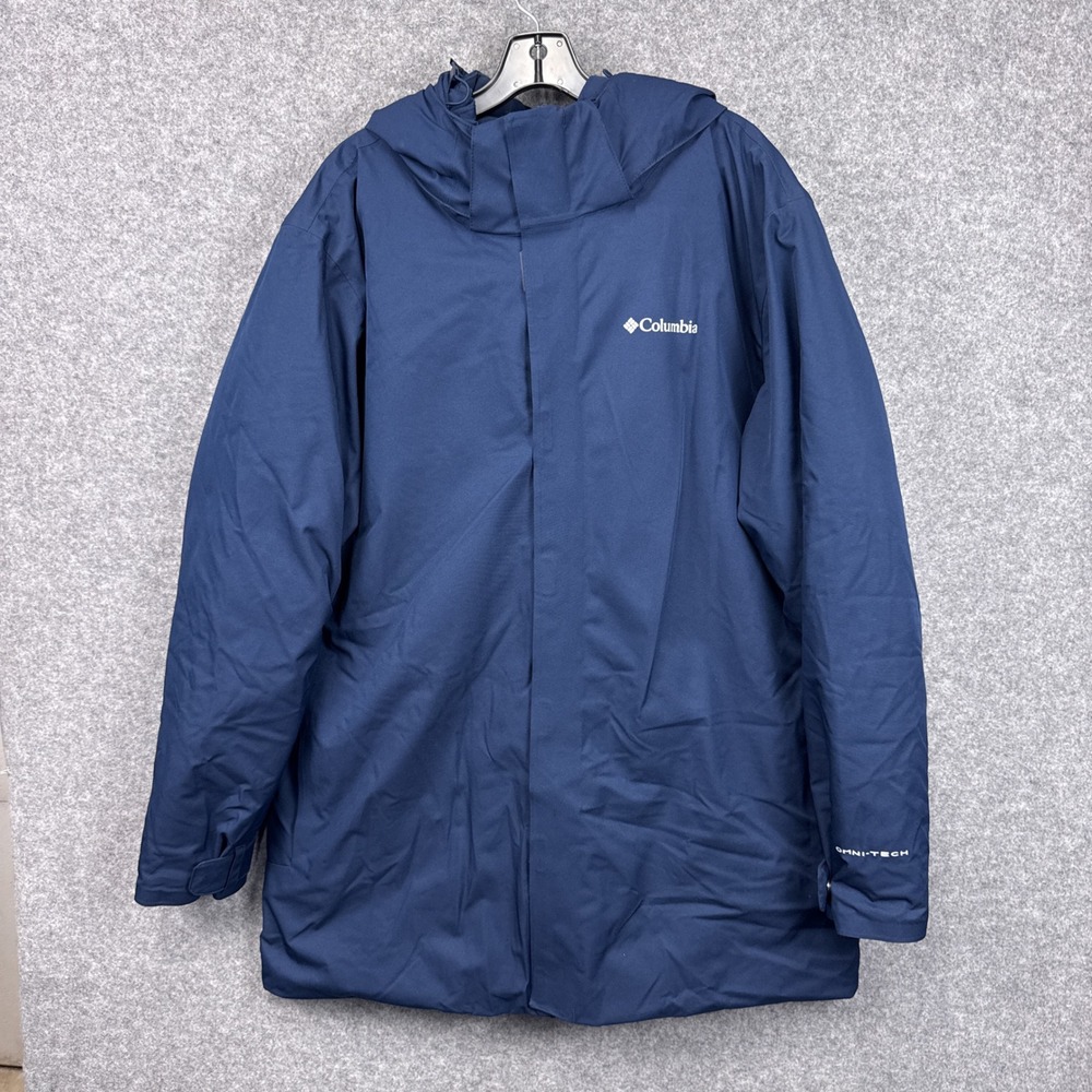Columbia Parka Omni-Tech XL Navy Blue Polyester Insulated Waterproof Hooded Coat